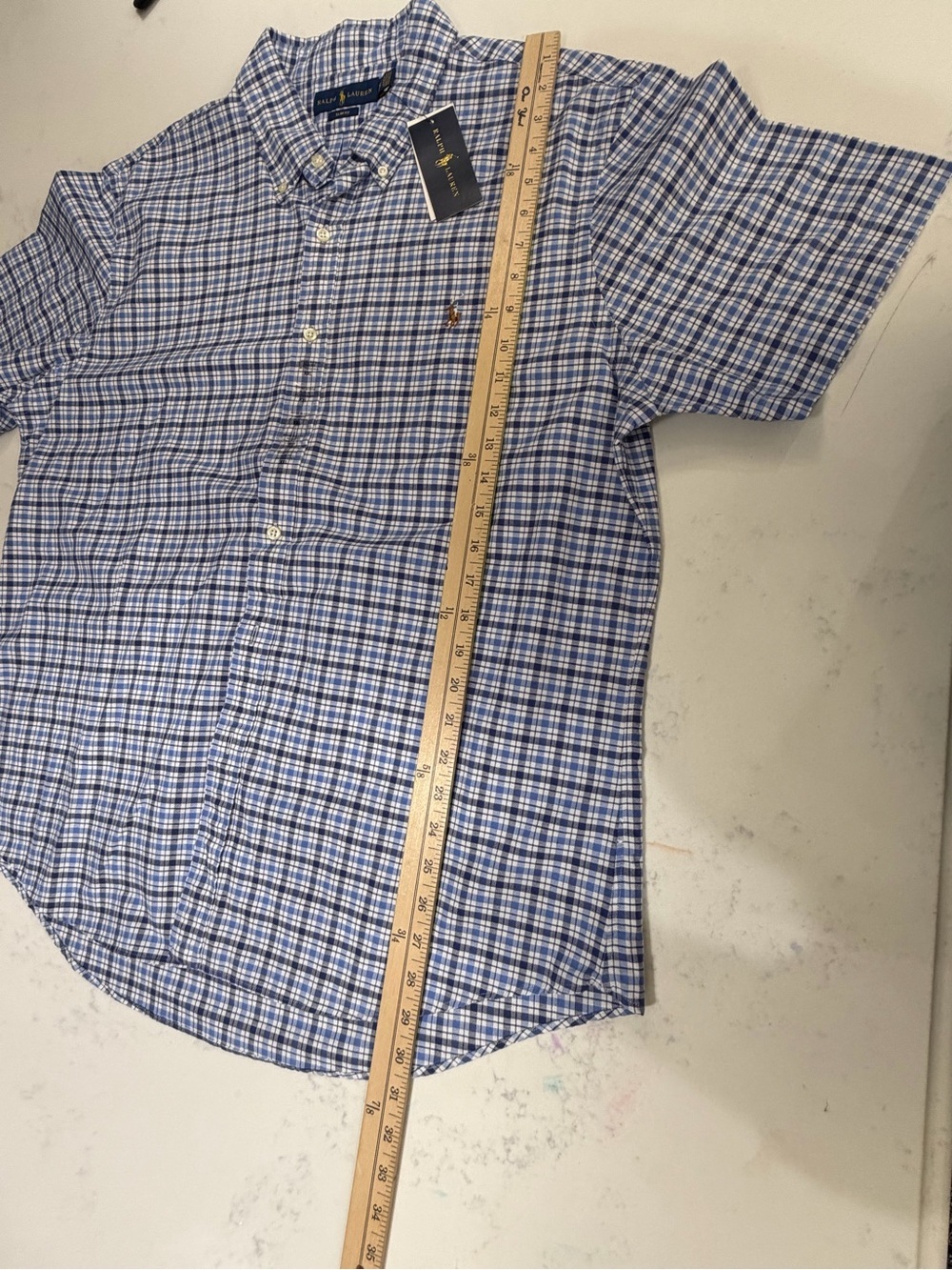 Ralph Lauren Short-Sleeve Blue Plaid Button-Down Shirt - Picture 9 of 10